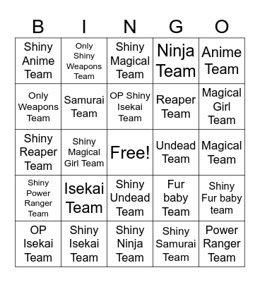 Pokemon Isekai Teams Bingo Card