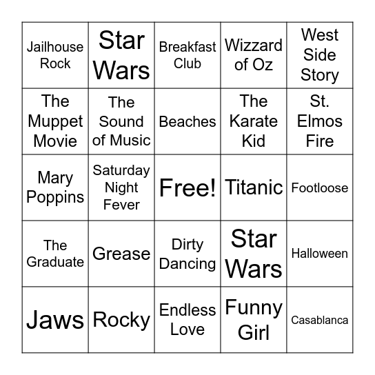 Movie Music Bingo Card