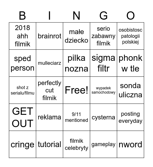 Instagram reels bingo Card