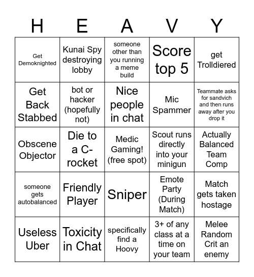 Heavy Casual Bingo Card