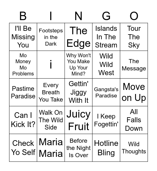 Rap Samples (New & Originals) Bingo Card