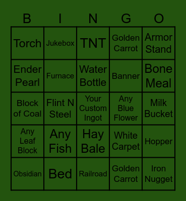 Minecraft Bingo Card