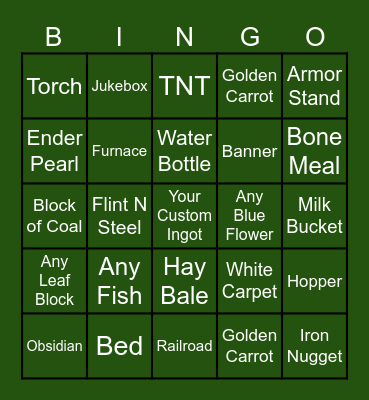 Minecraft Bingo Card