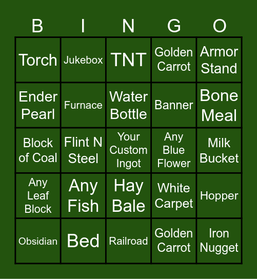 Minecraft Bingo Card