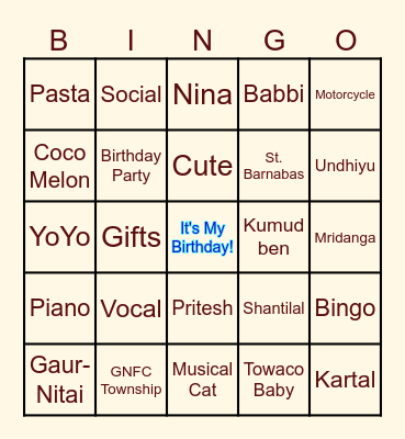 Anay's Amazingo Bingo Card