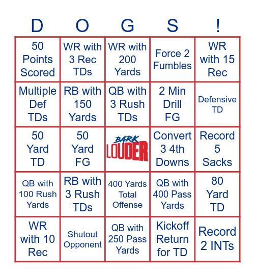 NCAA 25 LA Tech Bulldog Bingo Card