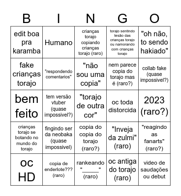 Crianças torajo Bingo Card