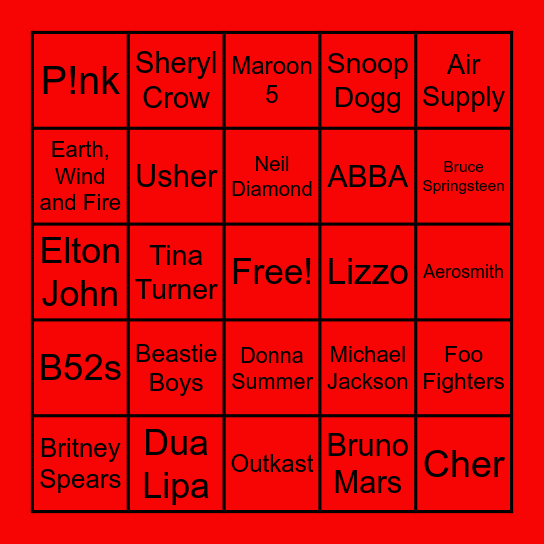 Musical Bingo Card