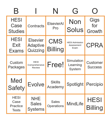NHE BINGO Card