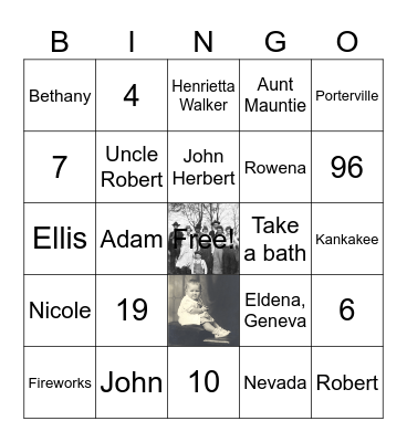 Miller Family Bingo Card