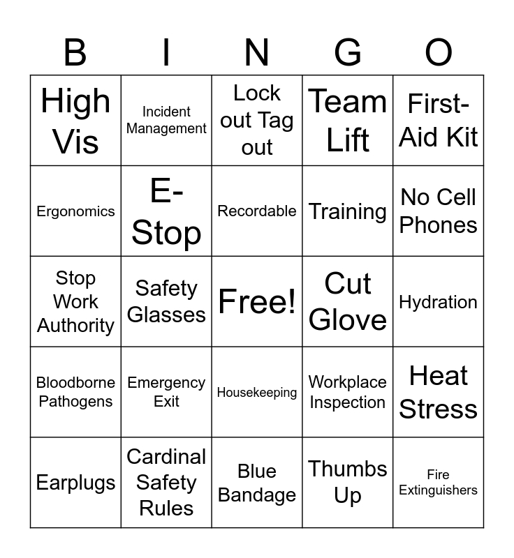 TekniPlex Safety Week Bingo Card