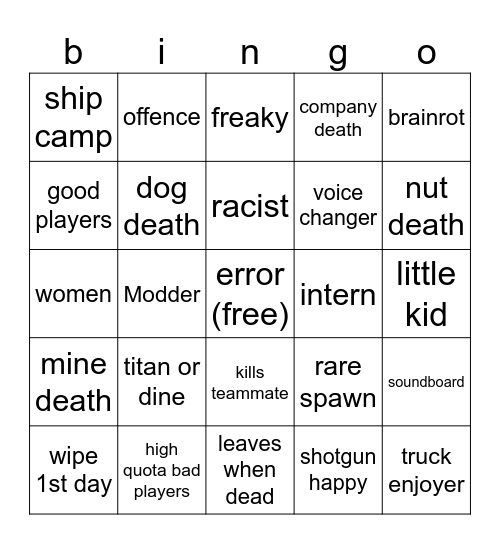 pubs bingo Card