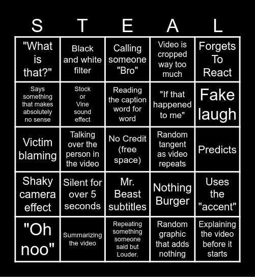 Sssniperwolf Bingo Card