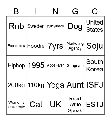 Hi team, this is Hyunseo Bingo Card