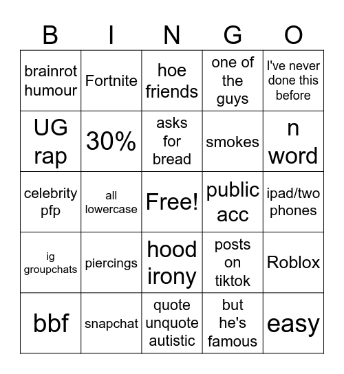 Bop Bingo Card