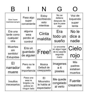 Bingo de creepypasta Bingo Card