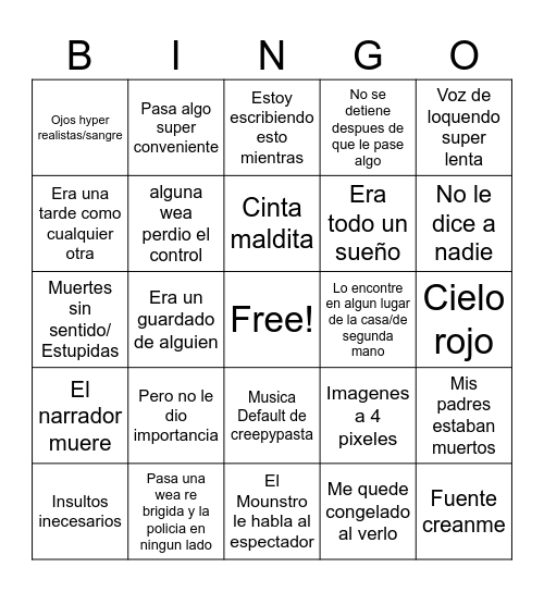 Bingo de creepypasta Bingo Card