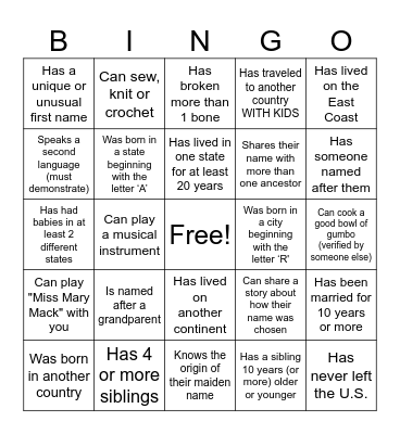 Get To Know You---- CCCGA Style Bingo Card