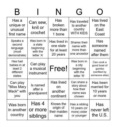 Get To Know You---- CCCGA Style Bingo Card