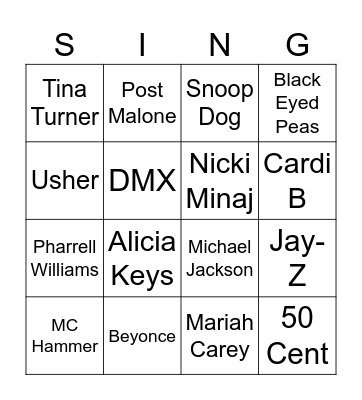 Hip Hop & RnB Bingo Card