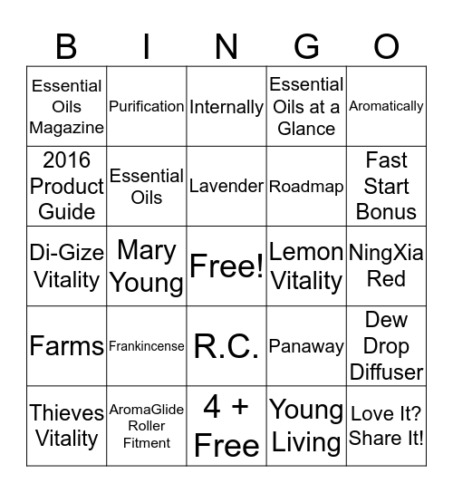 Oily Bingo Card