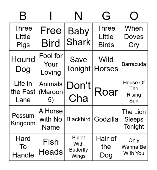 Animals in Music Bingo Card