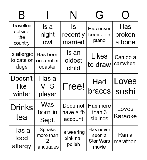 Find a guest who... Bingo Card