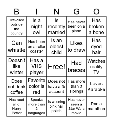 Find a guest who... Bingo Card