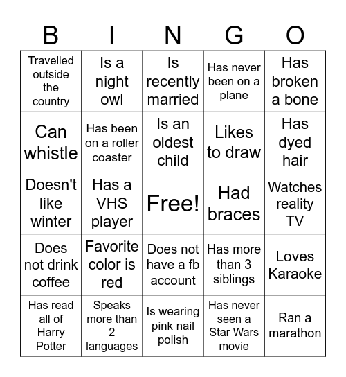 Find a guest who... Bingo Card