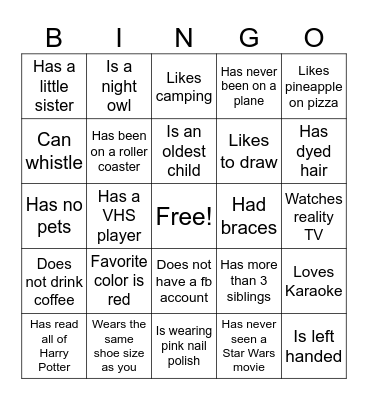 Find a guest who... Bingo Card