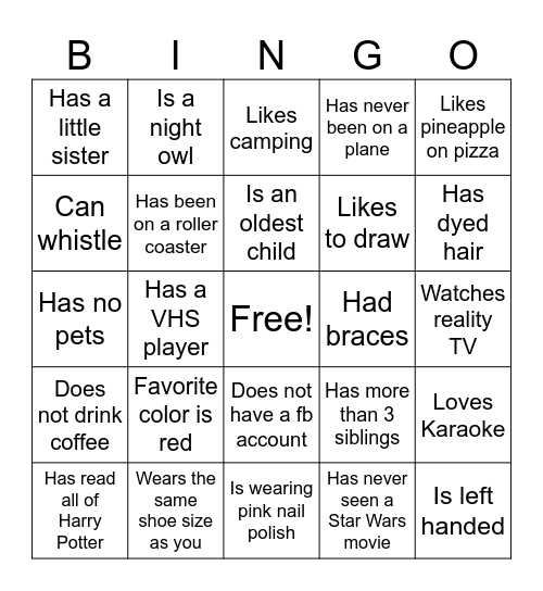 Find a guest who... Bingo Card