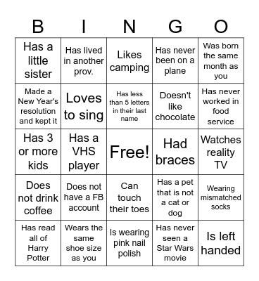 Find a guest who... Bingo Card