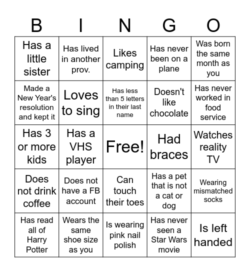 Find a guest who... Bingo Card