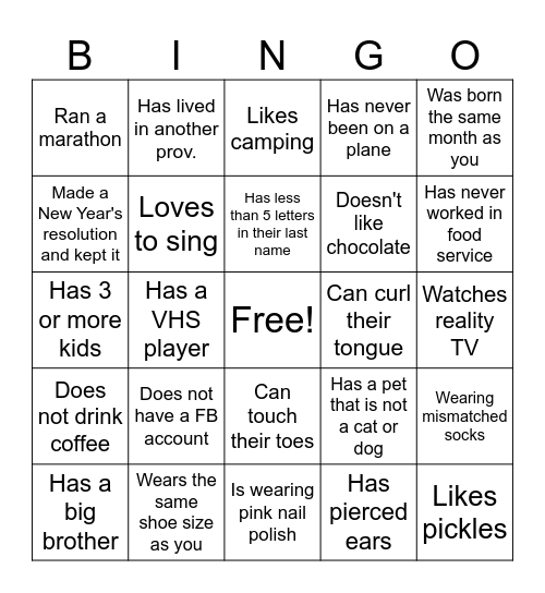 Find a guest who... Bingo Card