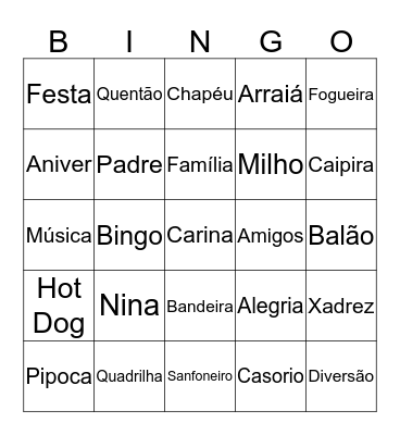 Arraiá da Nina Bingo Card