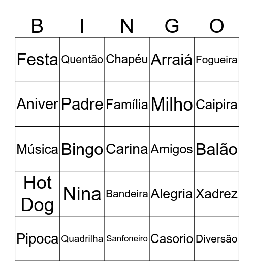 Arraiá da Nina Bingo Card