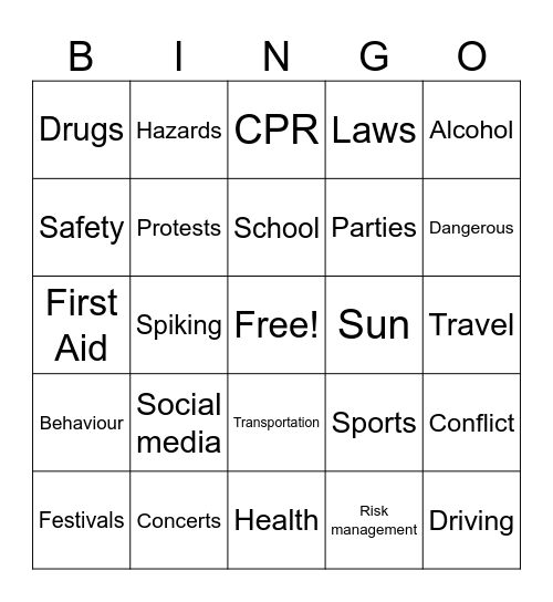 Safety Scenarios Bingo Card