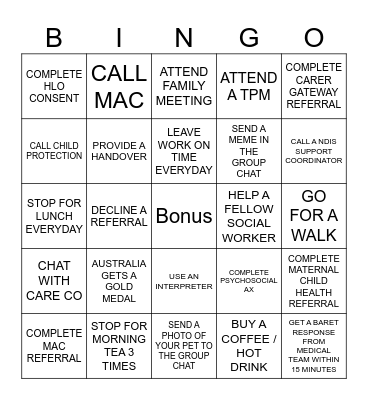 SOCIAL WORK BINGO Card