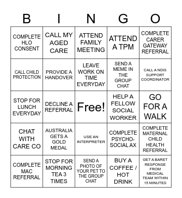 SOCIAL WORK Bingo Card