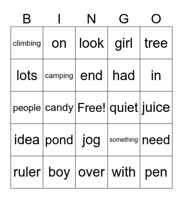 NH1 Unit 5 Vocabulary Bingo Card