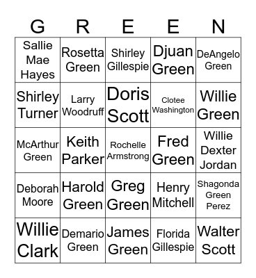 Green Family Reunion Bingo Card