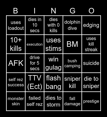 warzone bingo Card