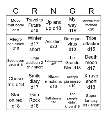 Beengo Bingo Card
