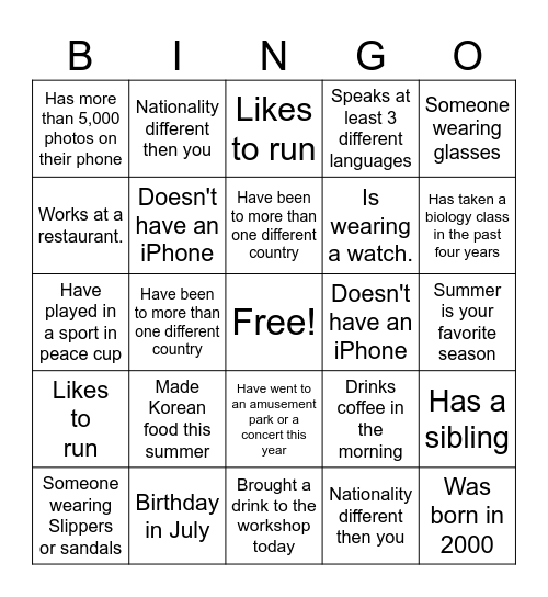 Untitled Bingo Card