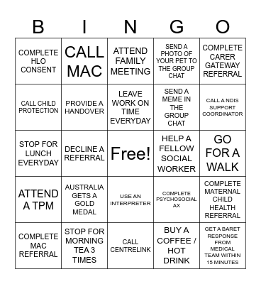 SOCIAL WORK Bingo Card