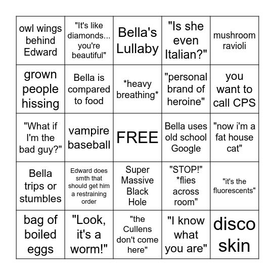 Twilight Bingo Card