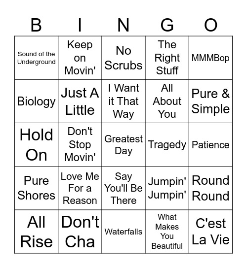Singo Bingo - Boybands & Girlbands Bingo Card