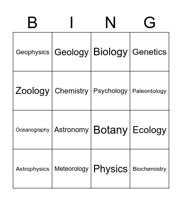 Bingo: Branches of ScienceUntitled Bingo Card