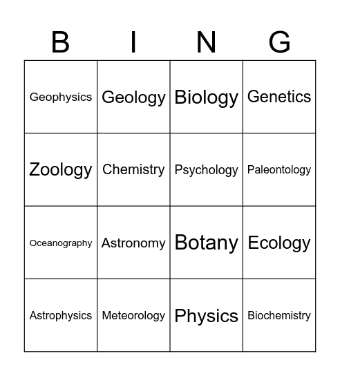 Bingo: Branches of ScienceUntitled Bingo Card