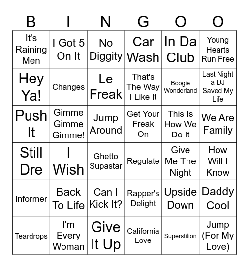 Singo Bingo 2026 - Hip Hop/Disco Bingo Card